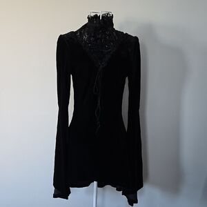 Killstar High Neck Black Velvet Lace-Up Top